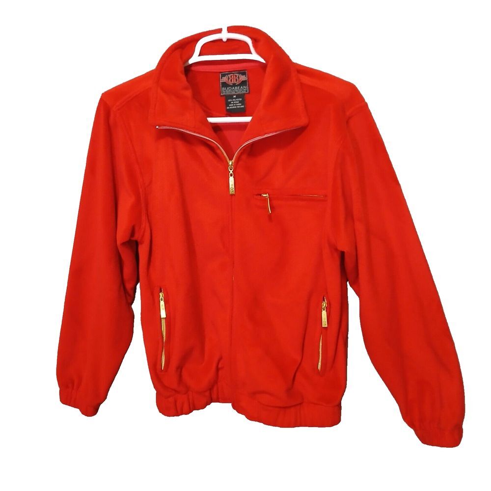 Budabean Fleece Jacket Red Mens Size Medium Full Zip Pocket Soft